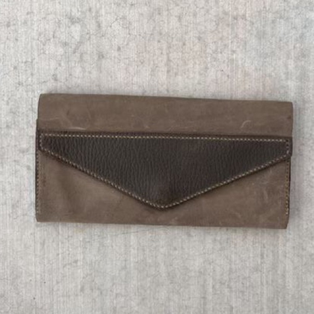 Two-Tone Full Grain Leather Tri- Fold Wallet by ANDREW G.